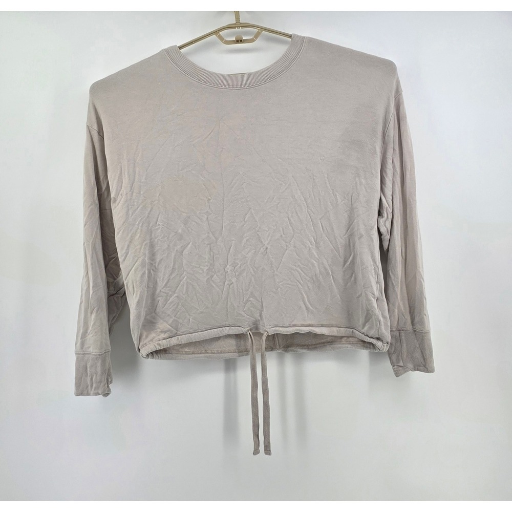 Athleta Womens‎ XL Top Long Sleeve Beige Drawstring Hem Cropped Athleisure Yoga